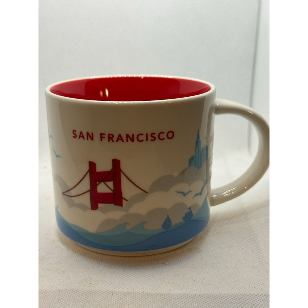 Starbucks San Francisco "You Are Here" Collection Mug 14 Oz Ceramic White Red In